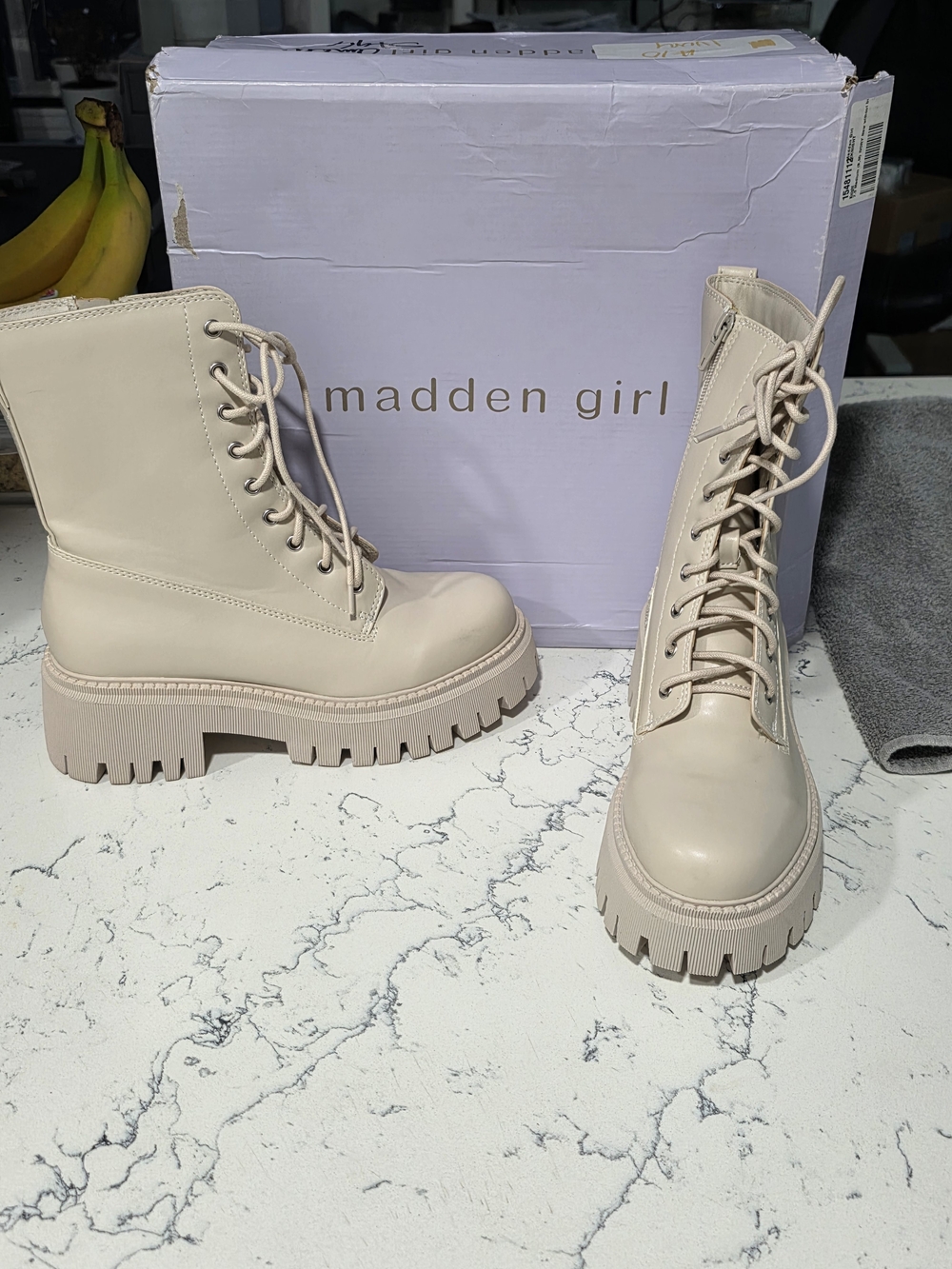 Madden Girl Light Cream Lace-Up Combat Boots
